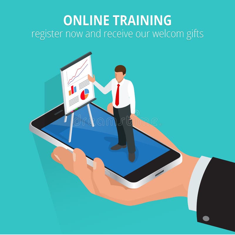 Bildungskonzept-on-line-Training Flache isometrische Konzepte des Entwurfes für on-line-Bildung, on-line-Ausbildungskurse, Person stock abbildung Bildungskonzept-on-line-Training Flache isometrische Konzepte des Entwurfes für on-line-Bildung, on-line-Ausbildungskurse, Person stock abbildung