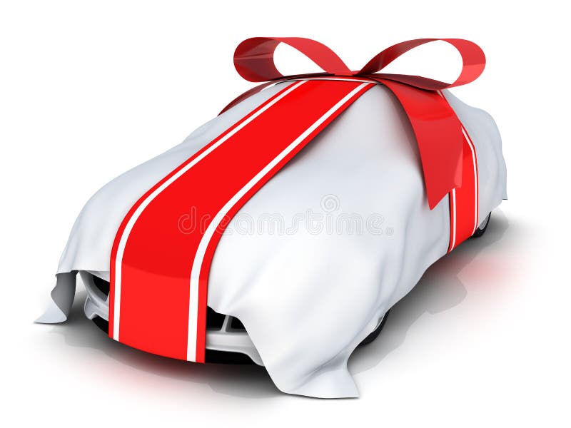 Gift car and red ribbon (done in 3d, isolated). Gift car and red ribbon (done in 3d, isolated)