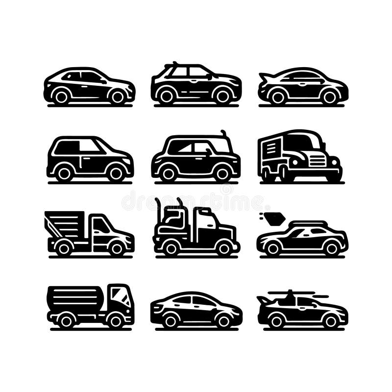 Bilikon är en minimal och lätt igenkännlig grafisk återgivning av ett fordon. stock illustrationer
