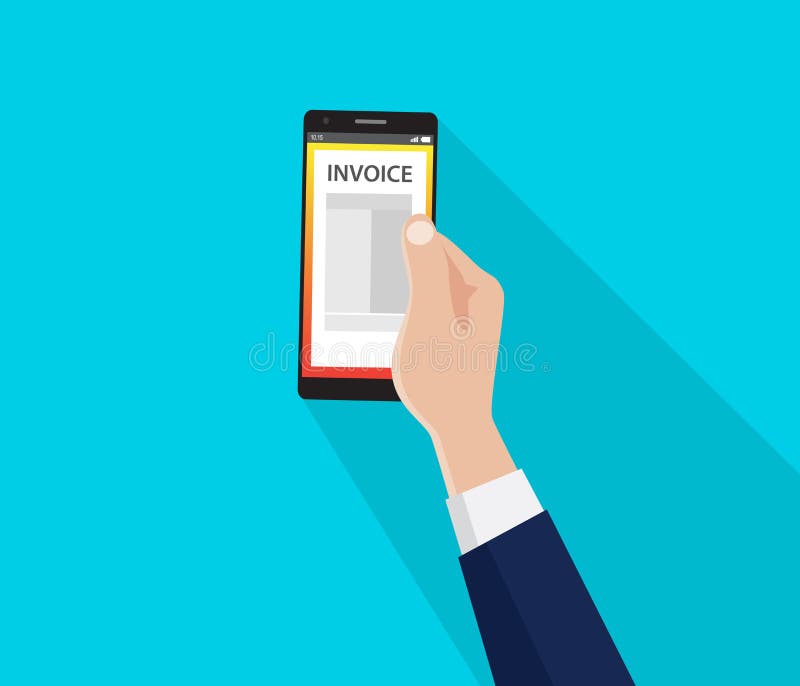 A bill invoice on the smartphone with hand and flat style long shadow royalty free illustration A bill invoice on the smartphone with hand and flat style long shadow royalty free illustration