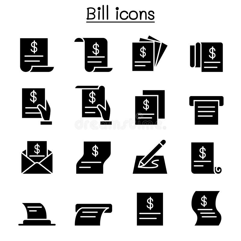 Bill, reçu, facture, ensemble d'icône de contrat illustration de vecteur Bill, reçu, facture, ensemble d'icône de contrat illustration de vecteur