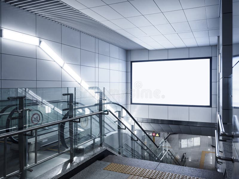 Download Billboard Banner Signage Mock Up Display In Subway With Escalator Stock Photo - Image of ...