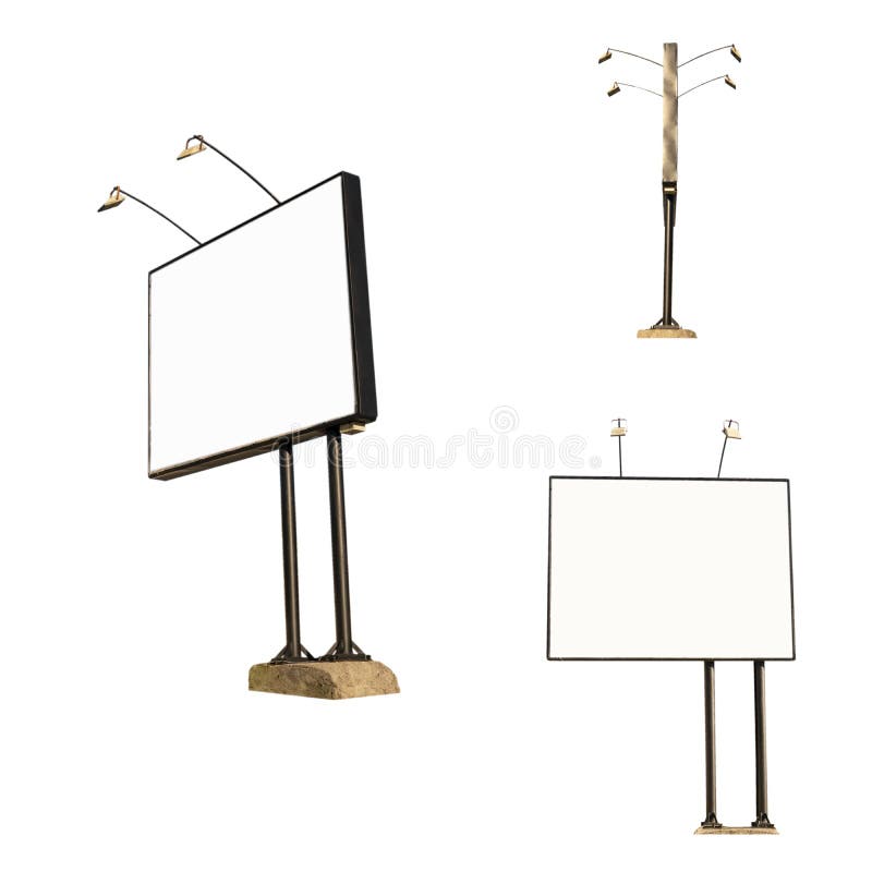 Billboard with Blank Surface on Concrete Base with Lamps Different View