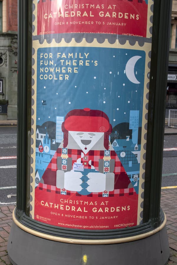 Billboard Christmas At Cathedral Gardens At Manchester England 2019. Centercom billboard stock images, royalty-free photos and pictures