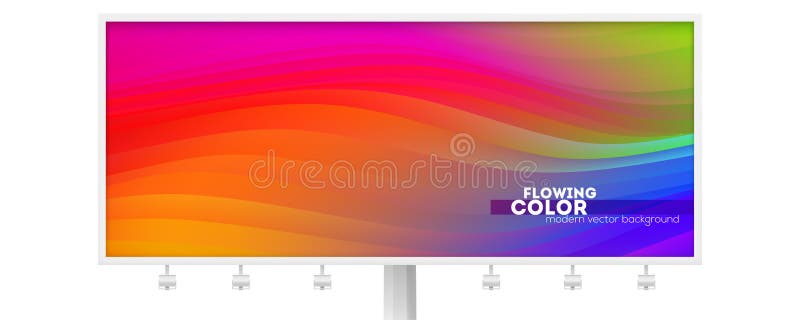 Billboard with colorful liquid shape. Stream of flowing pattern. Abstract background with gradient stripes. Flow of blue