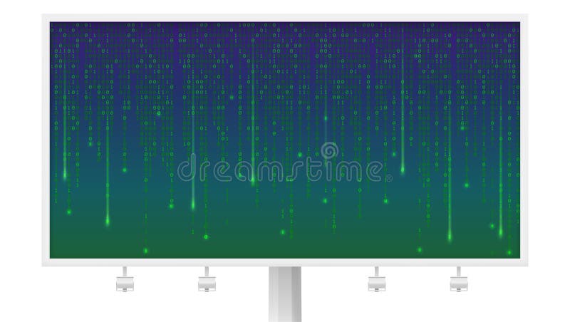 Billboard of floating binary computer code. Code listing of matrix. Technology background. Data pattern with zero and