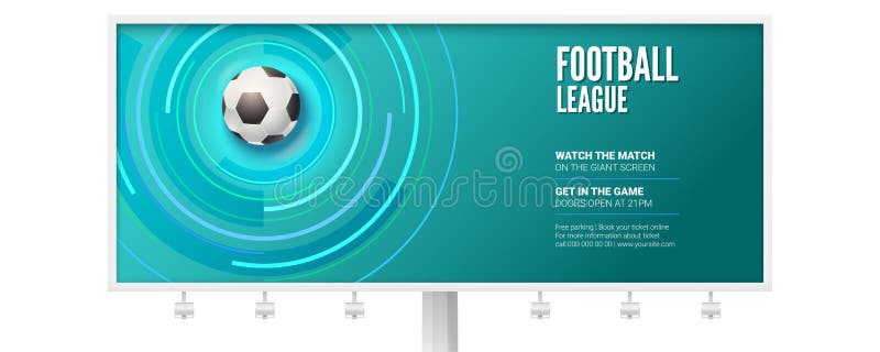 Billboard for the football championship. Stylish dynamic background with realistic 3d ball for play in soccer. Vector