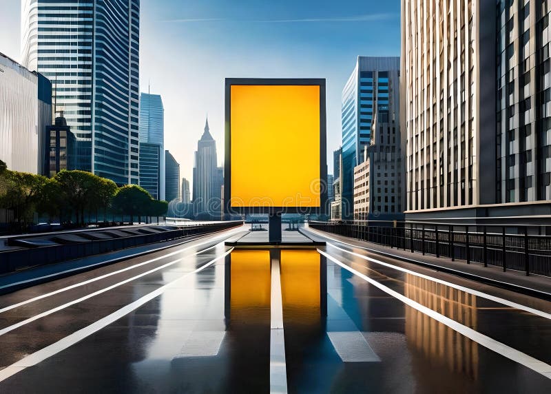 Billboard Mockup in Middle of Street Ai Generated Stock Illustration