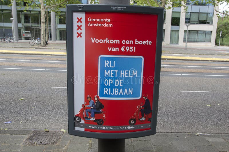 Billboard New Moped Rules From The City Of Amsterdam The Netherlands 2019. Centercom billboard stock images, royalty-free photos and pictures