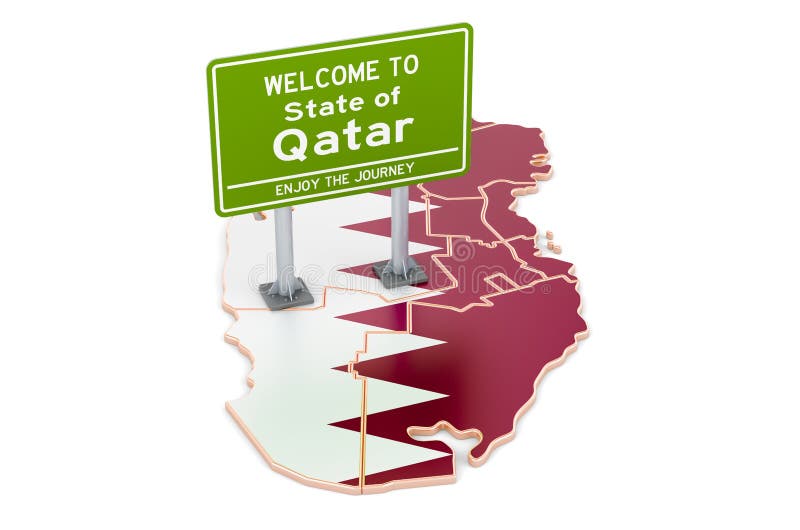 Billboard To Qatar on Qatari Map, 3D Rendering Stock