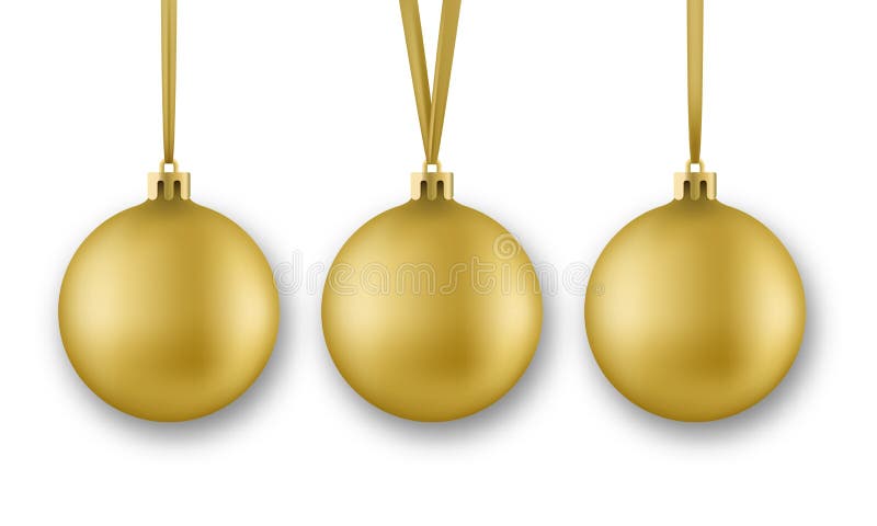 Billes d'or de Noël Décorations réalistes de boules de Noël avec le ruban en soie, d'isolement sur le fond blanc illustration stock Billes d'or de Noël Décorations réalistes de boules de Noël avec le ruban en soie, d'isolement sur le fond blanc illustration stock