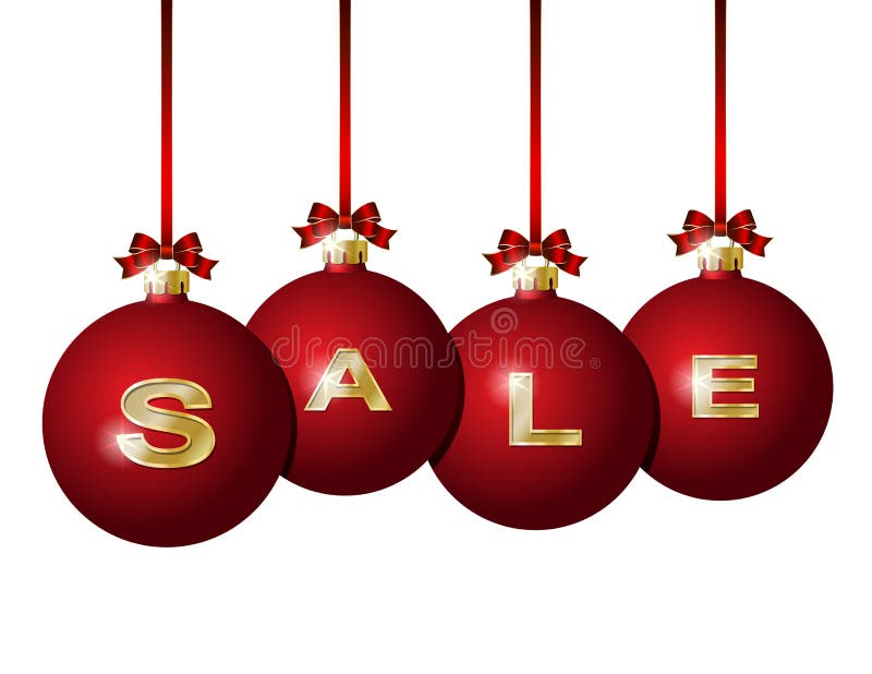 Billes rouges de Noël avec la vente d'or de mot illustration libre de droits Billes rouges de Noël avec la vente d'or de mot illustration libre de droits