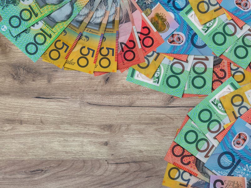 Australian Dollar bills aud on office desk. Financial and investment concept. Australian Dollar bills aud on office desk. Financial and investment concept