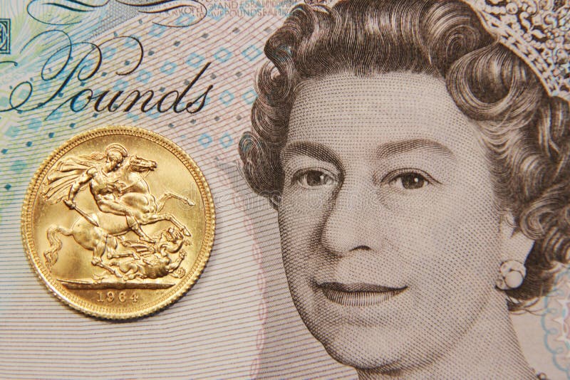 Billet de banque BRITANNIQUE avec de l'un or de livre sterling britannique, vieux type, 1964 photo libre de droits Billet de banque BRITANNIQUE avec de l'un or de livre sterling britannique, vieux type, 1964 photo libre de droits