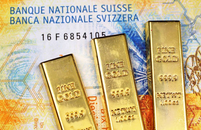 Billet de banque du franc Dix suisse avec trois barres d'or
