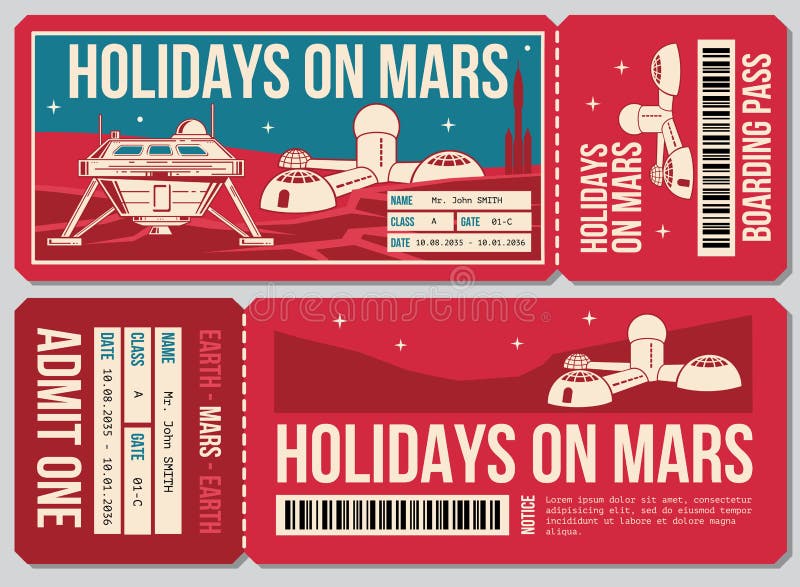 Billet de vecteur de bon de voyage Vacances sur l'action de promo de Mars illustration libre de droits Billet de vecteur de bon de voyage Vacances sur l'action de promo de Mars illustration libre de droits