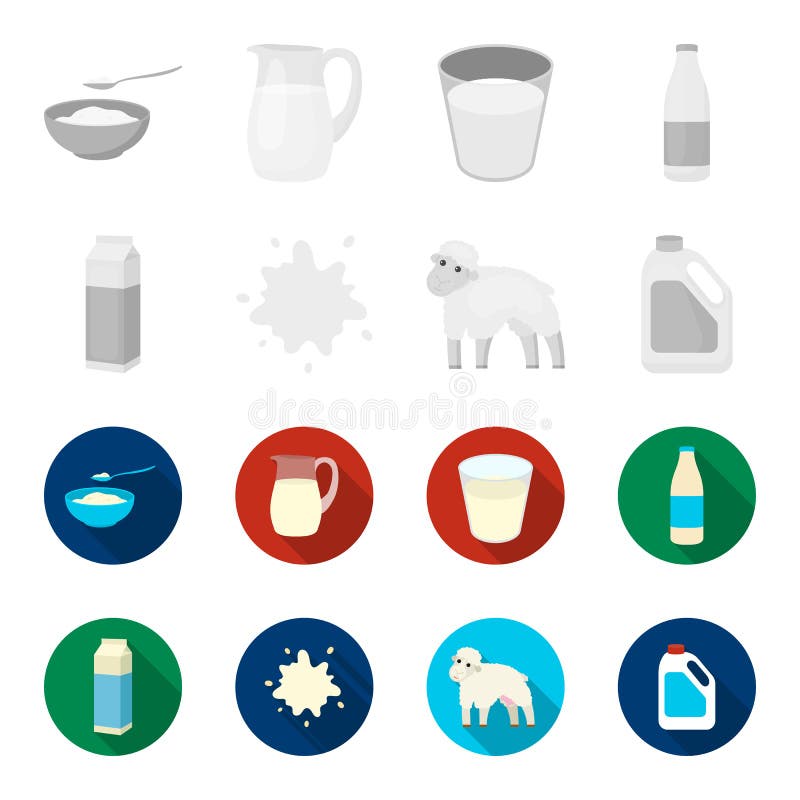 Billet pack, sheep.blue, canister.Moloko set collection icons in monochrome,flat style vector symbol stock illustration vector illustration Billet pack, sheep.blue, canister.Moloko set collection icons in monochrome,flat style vector symbol stock illustration vector illustration