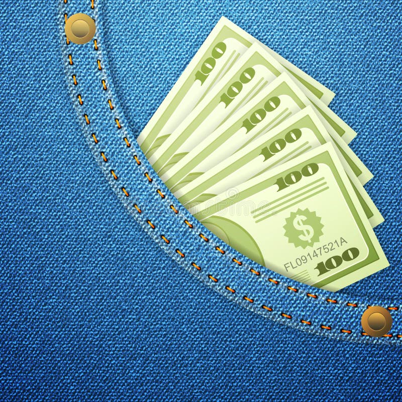 Billetes de banco del bolsillo y del dólar del dril de algodón ilustración del vector Billetes de banco del bolsillo y del dólar del dril de algodón ilustración del vector