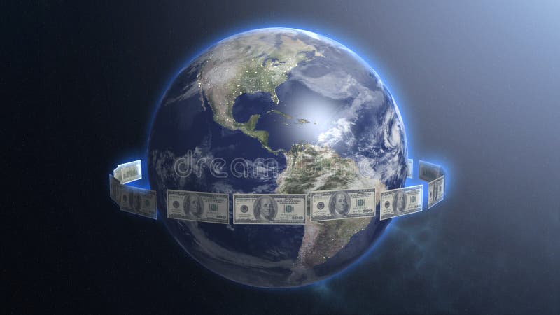 Billets d'un dollar autour de planète de la terre, monde d'acte d'argent, flux de liquidités, le commerce global photo libre de droits Billets d'un dollar autour de planète de la terre, monde d'acte d'argent, flux de liquidités, le commerce global photo libre de droits