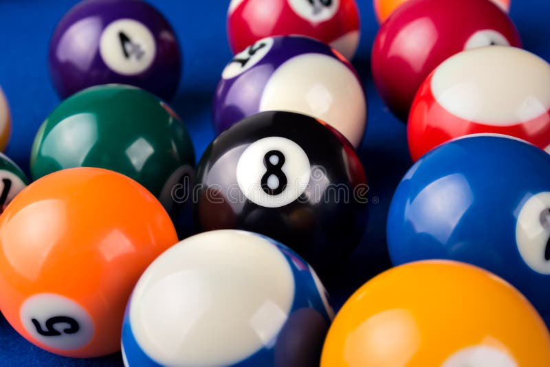 Billiard Balls in a Blue Pool Table. Stock Photo Image of billiard