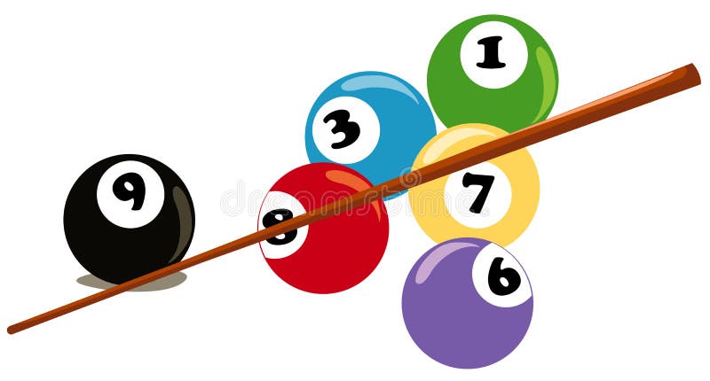 Billiard balls and cue