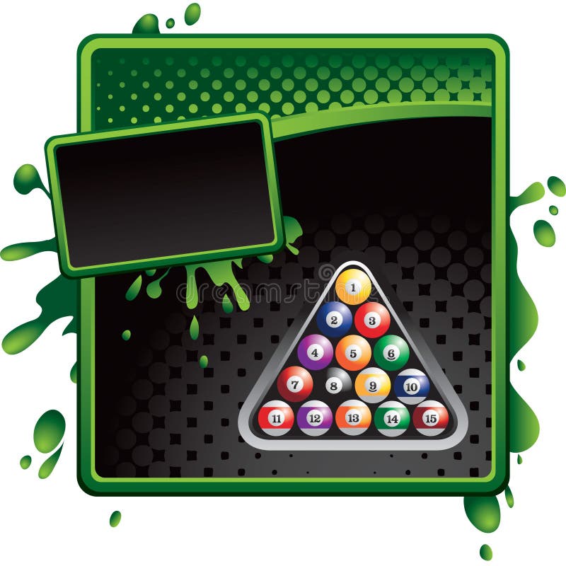 Billiard balls in green and black halftone ad