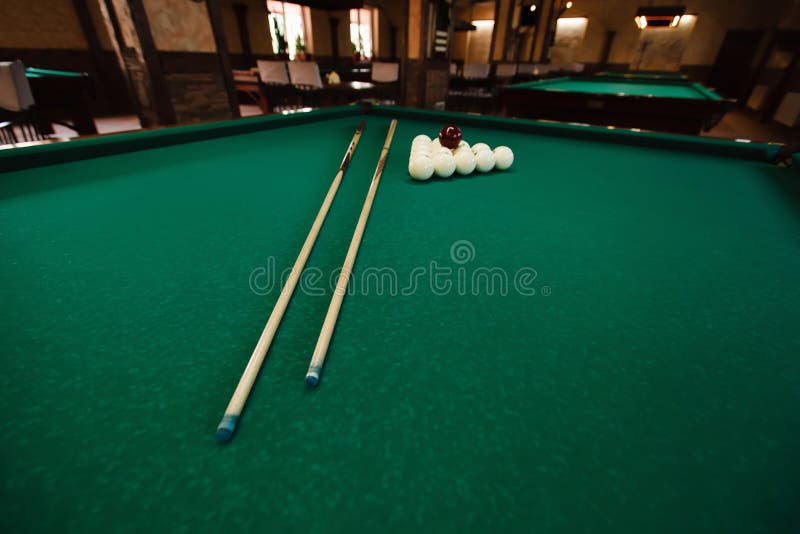 Billiard Balls and Pool Sticks Stock Photo Image of indoor