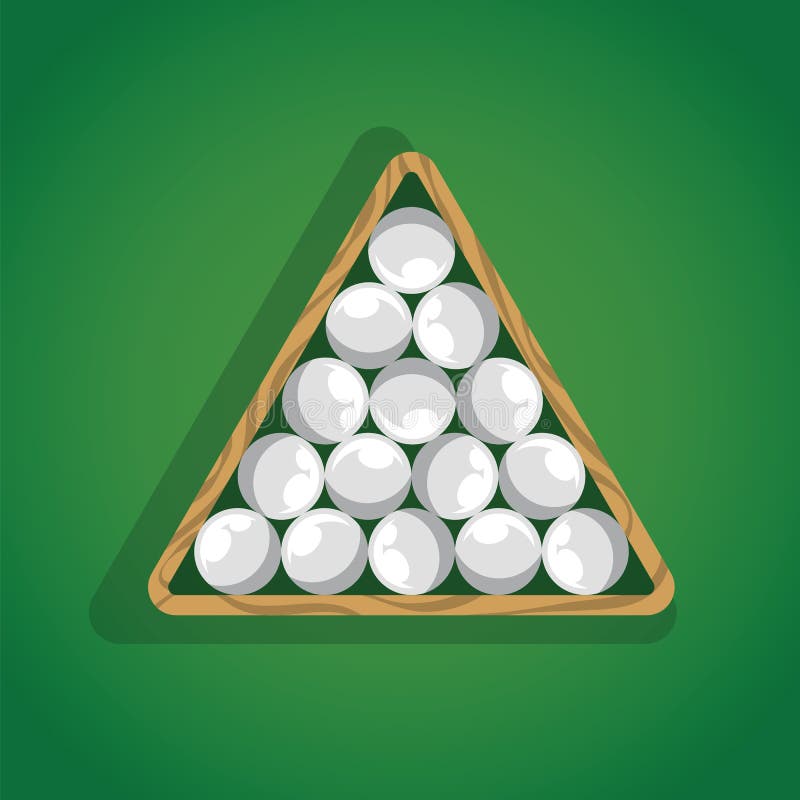 Billiard balls in triangle on green pool table top view. White pool balls in triangle for billiard game. stock illustration Billiard balls in triangle on green pool table top view. White pool balls in triangle for billiard game. stock illustration