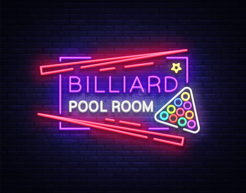 Billiard club neon sign. Billiard pool room Design template Bright neon emblem, logo for Billiard Club, Bar, Tournament