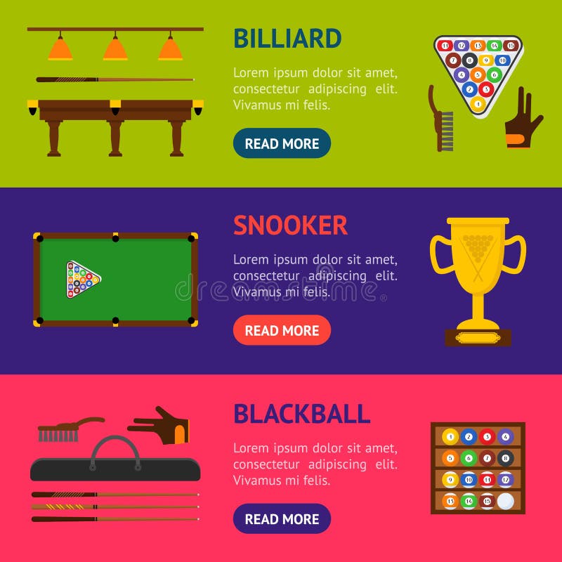 Billiard Game Equipment Banner Horizontal Set. Vector Stock Vector
