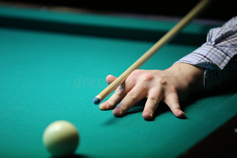 Billiard. Hand with Cue Prepare Hit a Ball Stock Photo Image of
