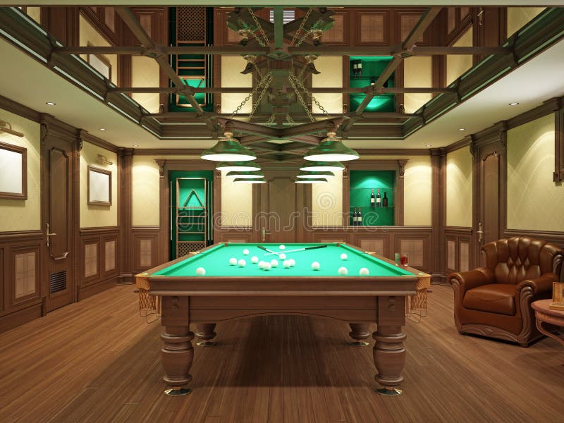 Billiard room in classical style with wooden decoration