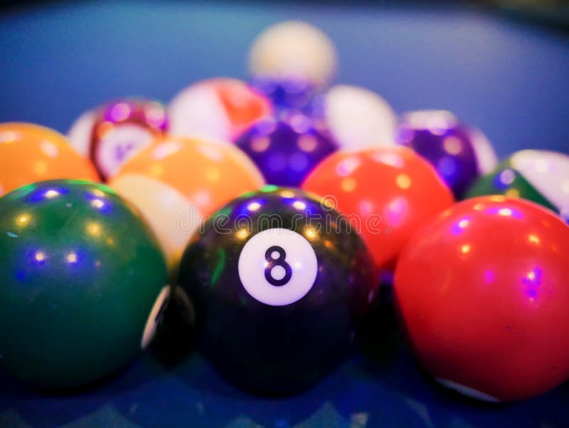 Billiard Snooker Black Ball Number 8 Pyramid Close Up Stock Photo