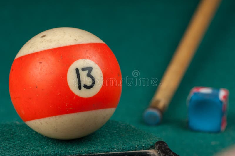 Billiards Balls and Cue on Billiards Table. Billiard Sport Concept