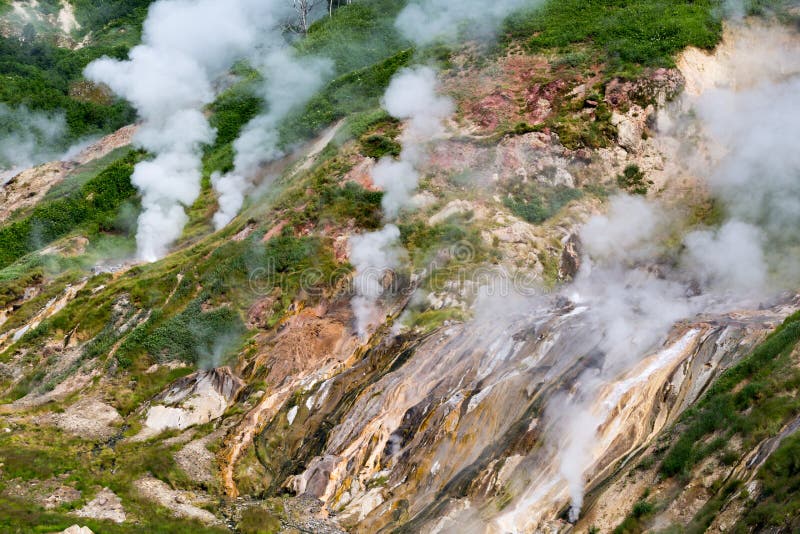 Billowing steam in the Valley of Geysers in Kamchatka