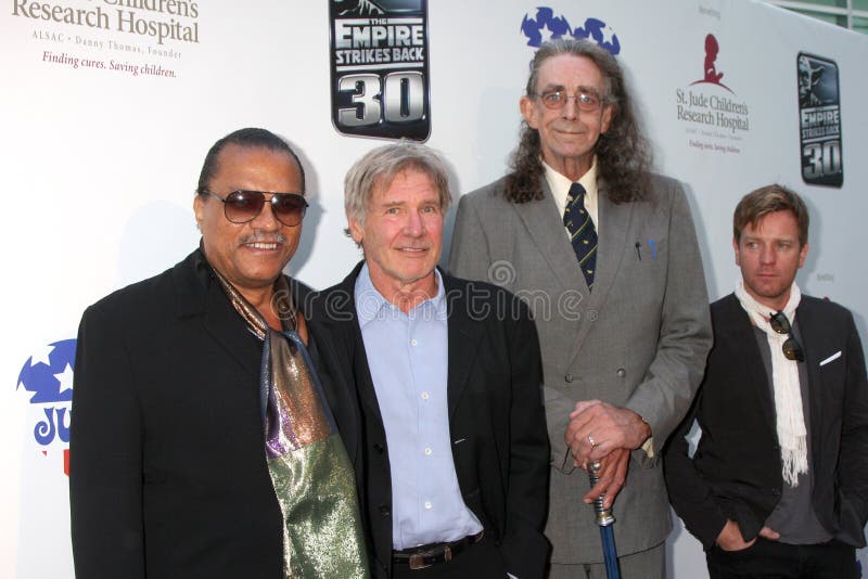 Billy Dee Williams, Harrison Ford, Peter Mayhew, William Harrison foto de stock royalty free Billy Dee Williams, Harrison Ford, Peter Mayhew, William Harrison foto de stock royalty free