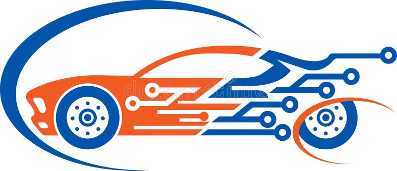 Bilströmkretslogo stock illustrationer