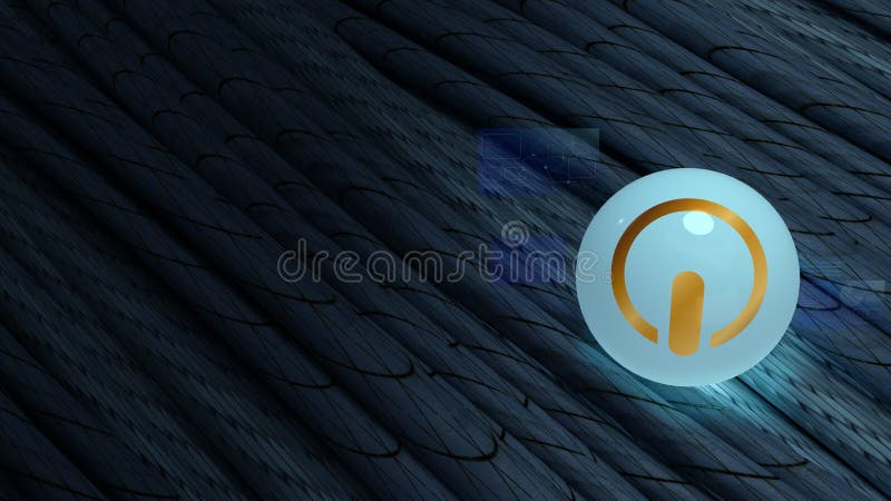 Bilă de sticlă pentru siglă Gold Start pe cabluri negre 3d, redarea imaginii pentru conținut digital royalty free illustration