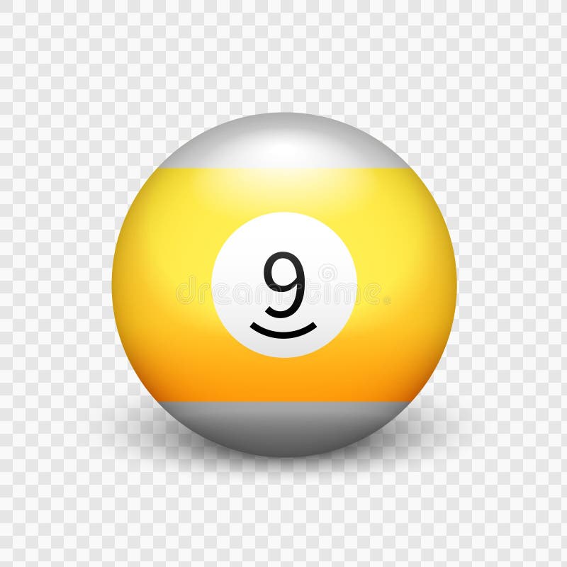 Bilă galbenă ilustrată cu vector stoc pentru biliard izolată pe un fond transparent. numărul 9. vector illustration