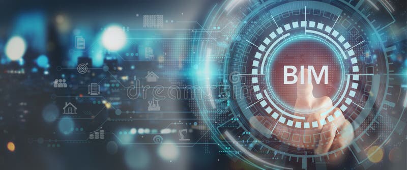 BIM (Building Information Modeling) concept. 3D-digitaal modelgebaseerd proces stock illustratie