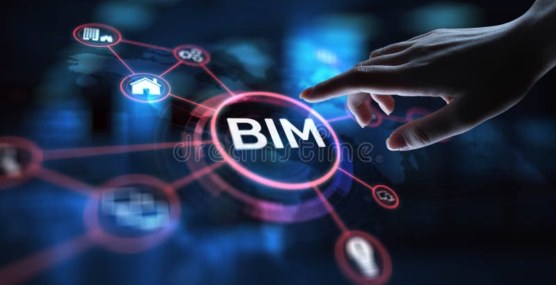 BIM Building Information Modelling for Construction Efficiency projection on a virtual screen Business and Technology Concept stock illustratie