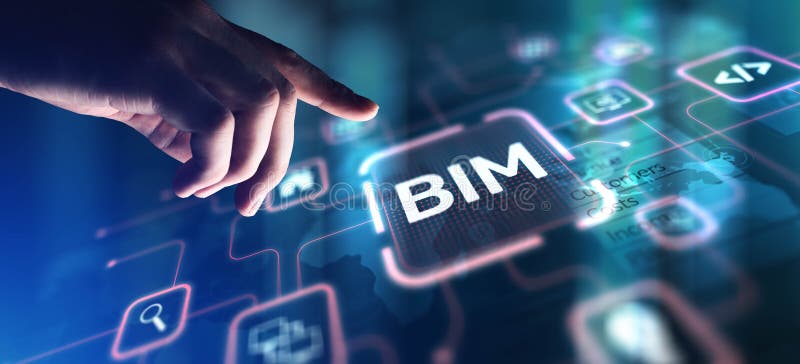 BIM Building Information Modelling for Construction Efficiency projection on a virtual screen Business and Technology Concept royalty-vrije illustratie