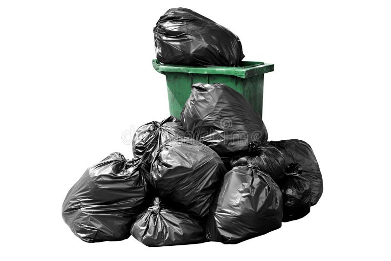 Bin bag garbage green, Bin,Trash, Garbage, Rubbish, Plastic Bags pile isolated on background white, 3R royalty free stock images