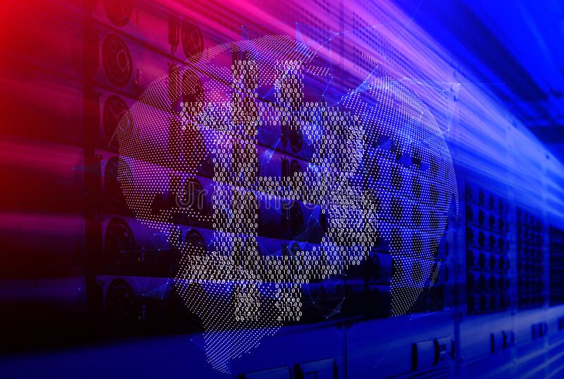 Binaire bitcoin over 3d de motie technologische achtergrond van de aarde digitale projectie geeft terug royalty-vrije illustratie Binaire bitcoin over 3d de motie technologische achtergrond van de aarde digitale projectie geeft terug royalty-vrije illustratie