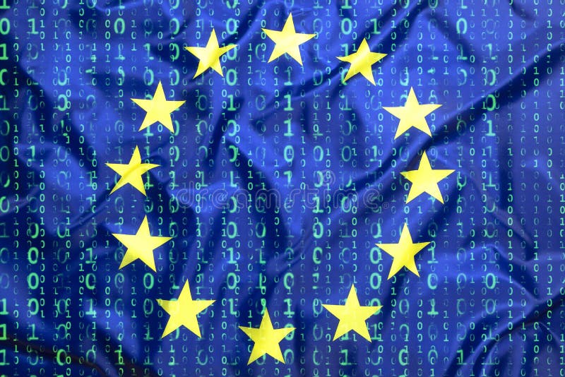 Data protection, binary code with European Union flag. Data protection, binary code with European Union flag