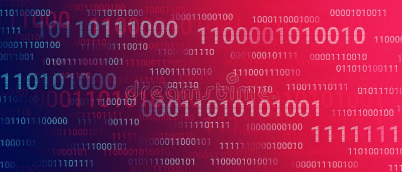Binary code background big and small digits with alert red color and dark part. Binary code background big and small digits with alert red color and dark part