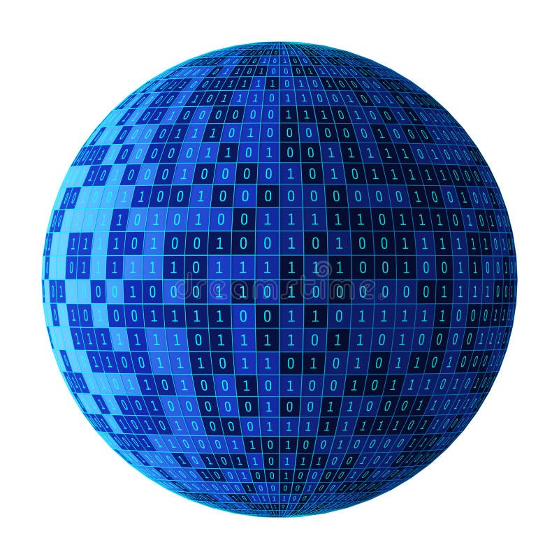 01 or binary numbers ball or sphere isolated on white. The computer screen on monitor matrix background, Digital data code in hacker or security technology concept. 3d abstract illustration. 01 or binary numbers ball or sphere isolated on white. The computer screen on monitor matrix background, Digital data code in hacker or security technology concept. 3d abstract illustration