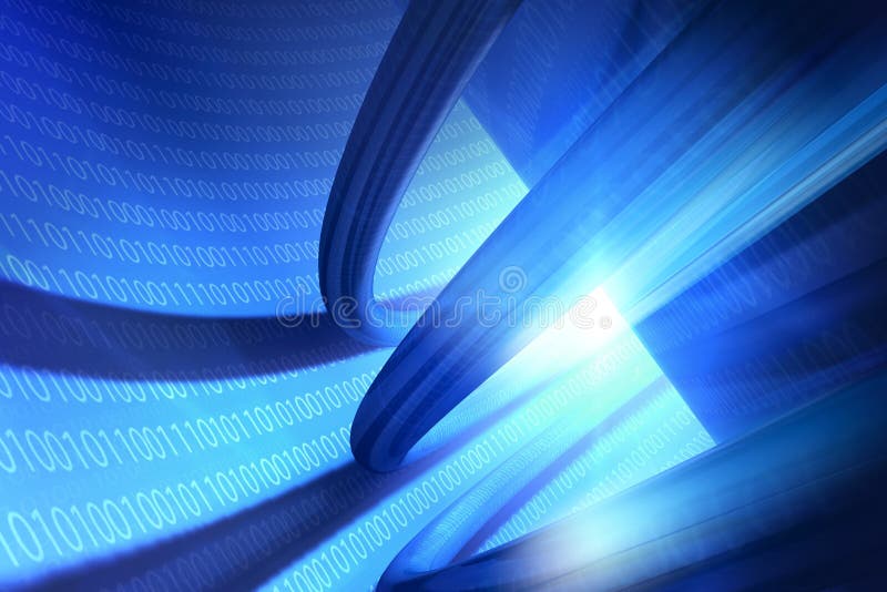 3D Binary Cortex Background with lens flare. Blue Cortex Binary Code Background with light glow. Fast binary code illustrations