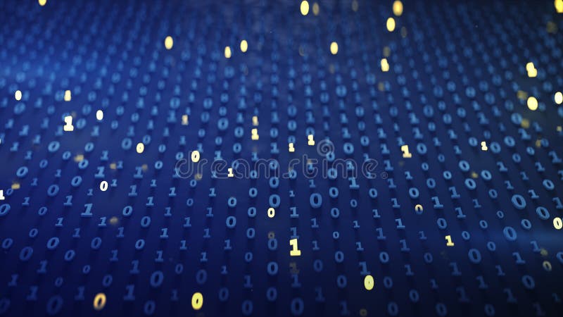 Binary code array with glowing blue symbols 3D render stock illustration