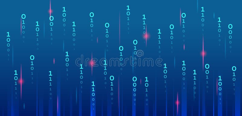 Binary code, artificial intelligence. Program code. Computer background of numbers. Flying data illustration. Analytics, sorting vector illustration